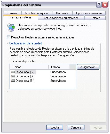 Desactivar Restaurar Sistema En Todas Las Unidades Windows Vista